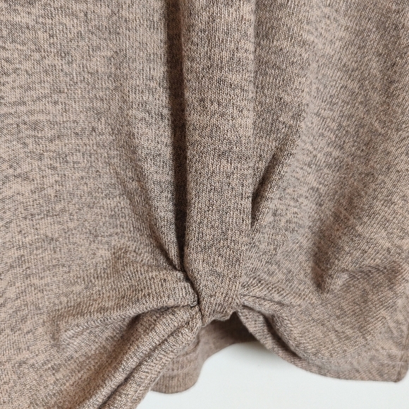 SHEIN Heather Tan Tie Front Relaxed Open Shoulder Short Sleeve Knit Top - Picture 3 of 5